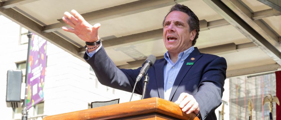 New York, NY - May 8, 2018: Governor Andrew Cuomo lent support for construction workes union rally at Union Square, BCTC announced organization endorsement for reelection Cuomo for governor