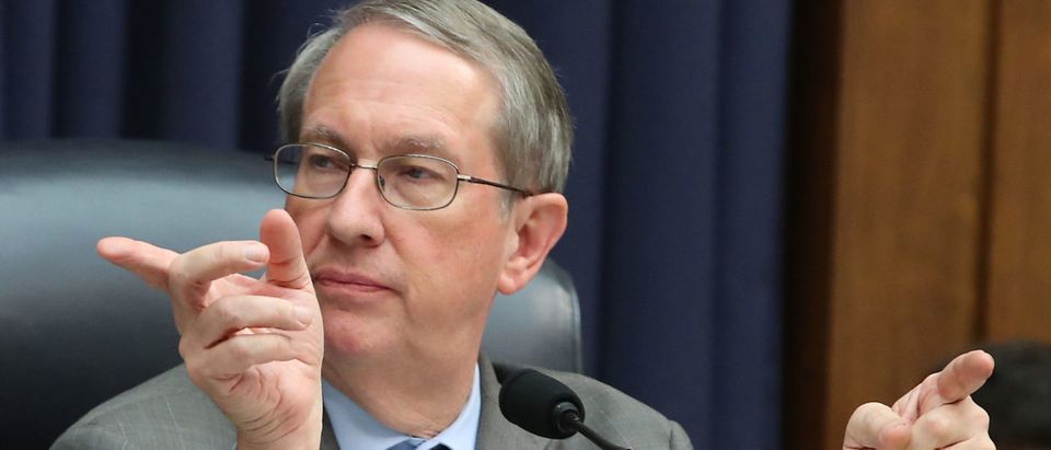 Chairman Bob Goodlatte gestures while Deputy Assistant FBI Director Peter Strzok testifies to a joint committee hearing of the House Judiciary and Oversight and Government Reform committees in the Rayburn House Office Building on Capitol Hill July 12, 2018 in Washington, D.C. While involved in the probe into Hillary ClintonÕs use of a private email server in 2016, Strzok exchanged text messages with FBI attorney Lisa Page that were critical of Trump. After learning about the messages, Mueller removed Strzok from his investigation into whether the Trump campaign colluded with Russia to win the 2016 presidential election. (Photo by Mark Wilson/Getty Images)