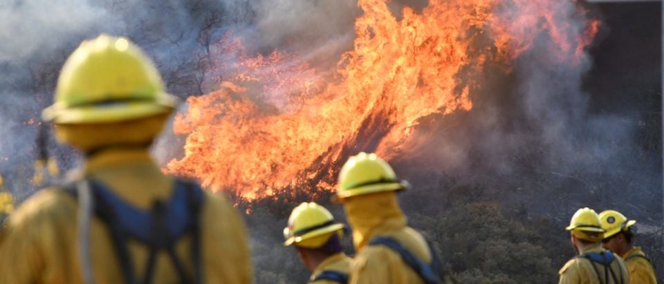 Fire fighters attack the Thomas Fires north flank with backfires as they continue to fight a massive wildfire north of Los Angeles, near Ojai , California