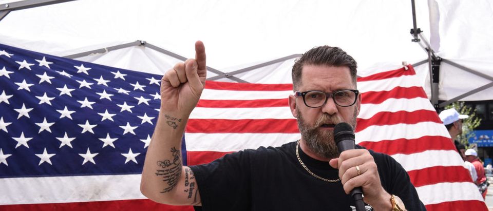 Gavin McInnes speaks during an event called "March Against Sharia" in New York City, U.S. June 10, 2017. REUTERS/Stephanie Keith