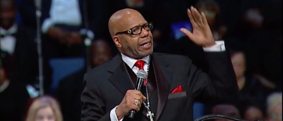 Pastor Jasper Williams delivers a eulogy at the funeral of Aretha Franklin Screenshot/CNN