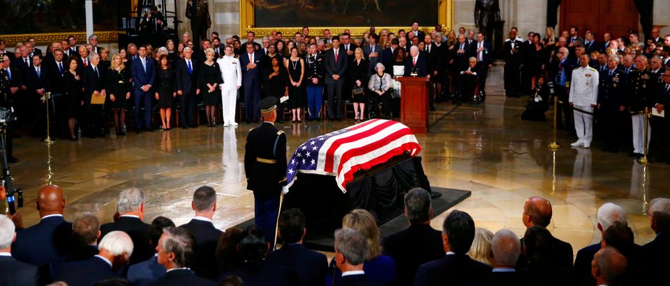 Late U.S. Senator John McCain lies in state inside the U.S. Capitol Rotunda in Washington