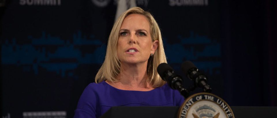 NEW YORK, NY - JULY 31: U.S. Department of Homeland Security Secretary Kirstjen Nielsen speaks during the Department of Homeland Security's Cybersecurity Summit on July 31, 2018 in New York City. (Photo by Kevin Hagen/Getty Images)