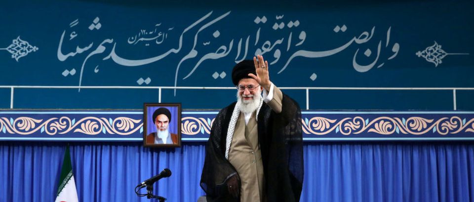 Iran's Supreme Leader Ayatollah Ali Khamenei is seen at the Hussayniyeh of Imam Khomeini in Tehran