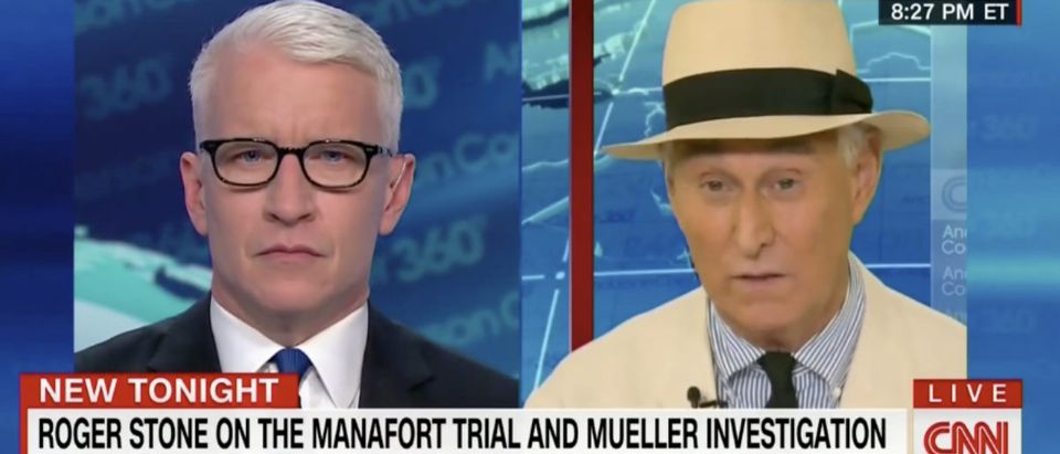 Roger Stone is interviewed by Anderson Cooper on CNN Wednesday, Aug. 8, 2018. (Photo: Screenshot/CNN)