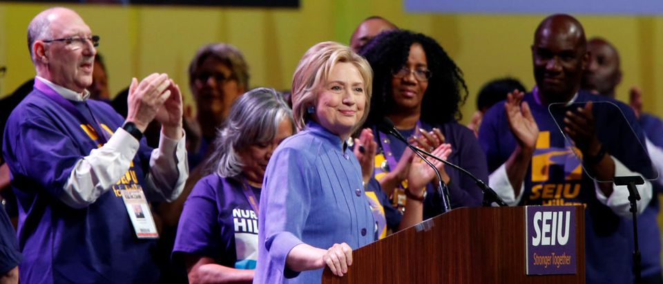 Democratic presidential candidate Hillary Clinton addresses Service Employees Union (SEIU) members at the union's 2016 International Convention in Detroit