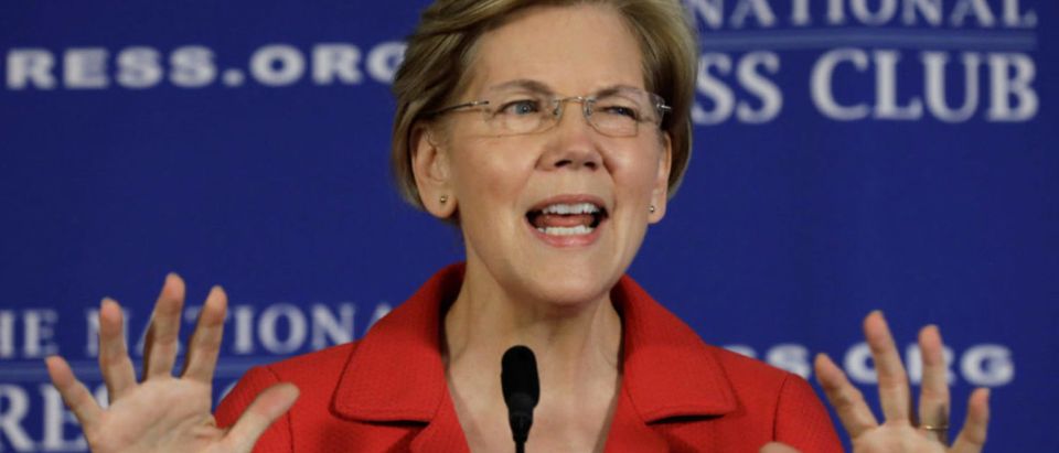Senator Elizabeth Warren delivers a major policy speech in Washington
