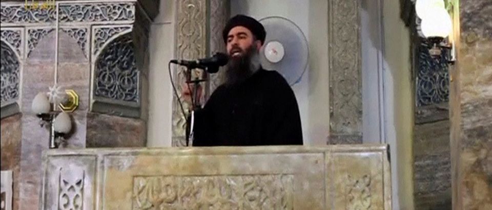 FILE PHOTO: Still image taken from video of a man purported to be the reclusive leader of the militant Islamic State Abu Bakr al-Baghdadi making what would be his first public appearance at a mosque in Mosul