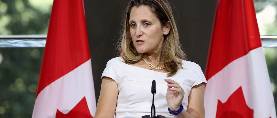 FILE PHOTO: Canadian Foreign Minister Chrystia Freeland takes part in a news conference in Washington