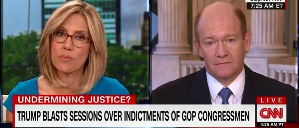 Democratic Senator Chris Coons Refuses To Agree With Jeffrey Toobin's Impeachment Charge - New Day 9-4-18 (Screenshot/CNN)