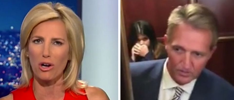 Laura Ingraham calls Jeff Flake an out of touch narcissist (Fox News screengrabs)