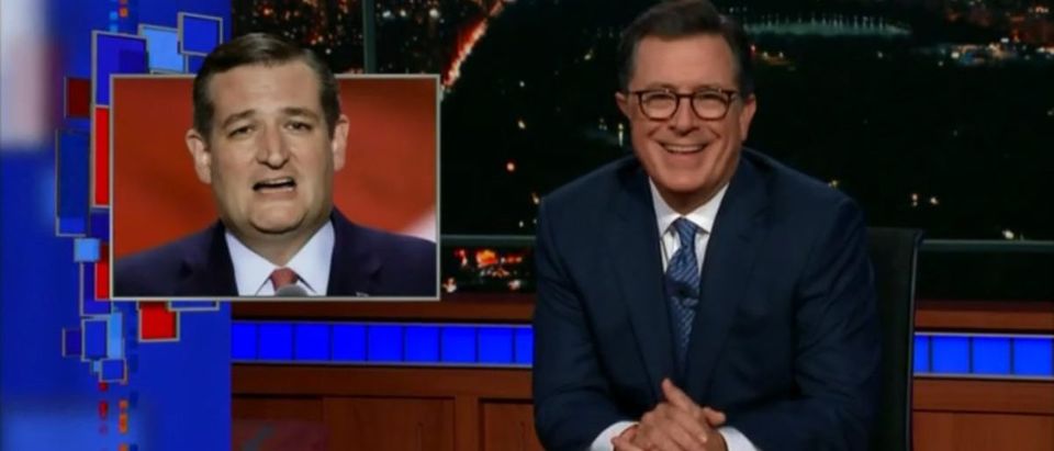 Protesters Who Confronted Ted Cruz Gets Put In His Place By Stephen Colbert - CBS 9-26-18