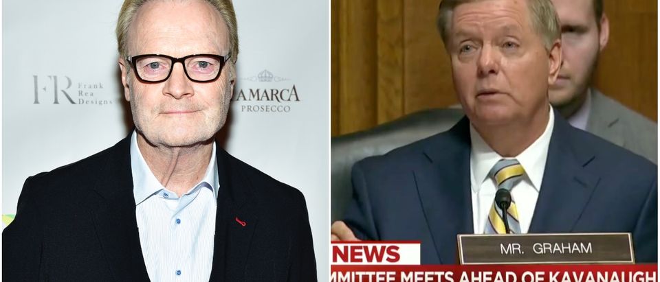 Left: Lawrence O'Donnell (Getty Images), Right: Lindsey Graham (MSNBC Screenshot: September 28, 2018)