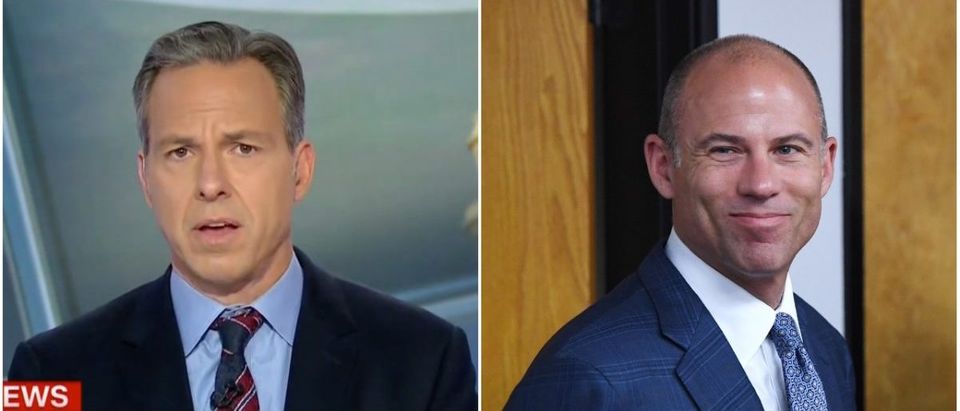 Left: Jake Tapper (CNN Screenshot: September 26, 2018), Right: Michael Avenatti (Getty Images)