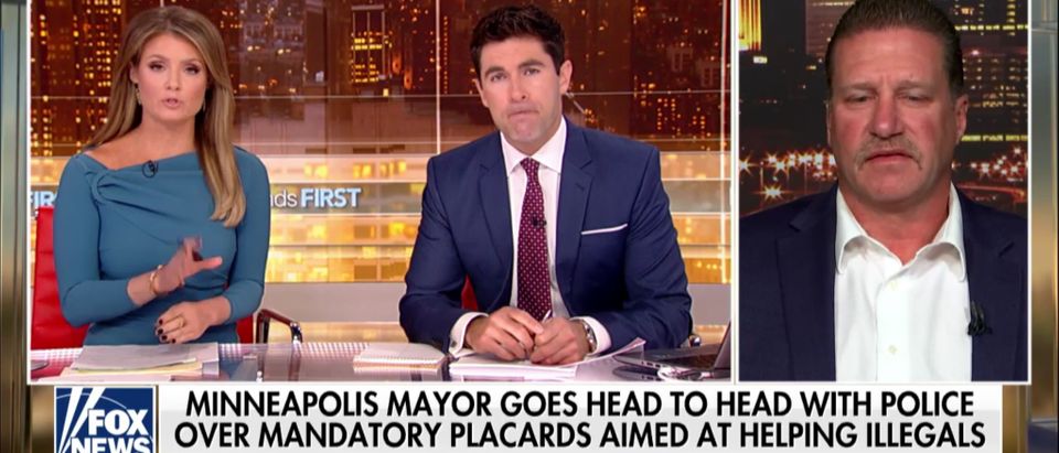 Minneapolis Police Officers Federation President Lt. Bob Kroll appears on Fox & Friends First to discuss placards advising illegal immigrants of their rights. Fox News screenshot, Oct. 12, 2018.