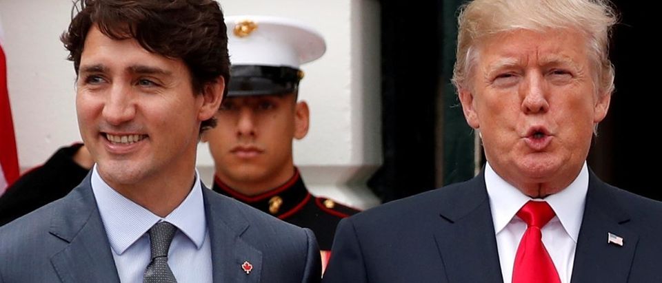 FILE PHOTO: Trump welcomes Canada's Trudeau before their about the NAFTA trade agreement at the White House in Washington