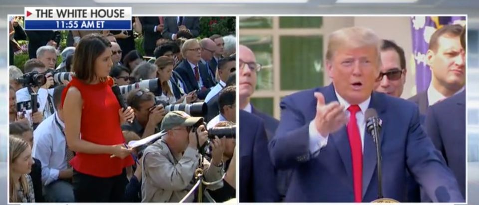 President Donald Trump tells a reporter to ask a question on trade at a trade press conference, Monday, Oct. 1, 2018. (Photo: Screenshot/Fox News)