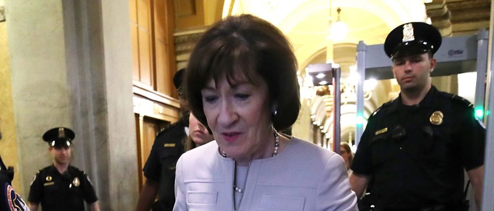 Sen. Susan Collins (R-ME) walks out of the carriage entrance of the U.S. Capitol after announcing that she would vote yes on the nomination of Supreme Court Judge Brett Kavanaugh to the U.S. Supreme Court, at the U.S. Capitol, October 5, 2018 in Washington, DC. Photo by Mark Wilson/Getty Images