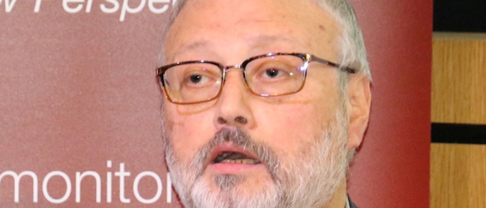 Saudi dissident Jamal Khashoggi speaks at an event hosted by Middle East Monitor in London, Britain, September 29, 2018. Picture taken September 29, 2018. Middle East Monitor/Handout via REUTERS