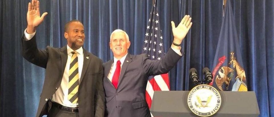 Mike Pence and Michigan Senate candidate John James (Photo Obtained By TheDCNF)