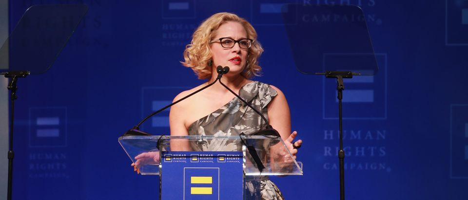 LOS ANGELES, CA - MARCH 10: Congresswoman Kyrsten Sinema speaks onstage at The Human Rights Campaign 2018 Los Angeles Gala Dinner at JW Marriott Los Angeles at L.A. LIVE on March 10, 2018 in Los Angeles, California. (Photo by Rich Fury/Getty Images for Human Rights Campaign (HRC))