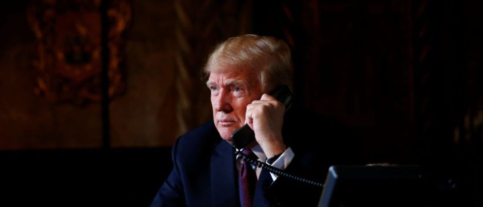 U.S. President Donald Trump speaks via video teleconference with troops from Mar-a-Lago estate in Palm Beach, Florida, U.S., November 22, 2018. REUTERS/Eric Thayer