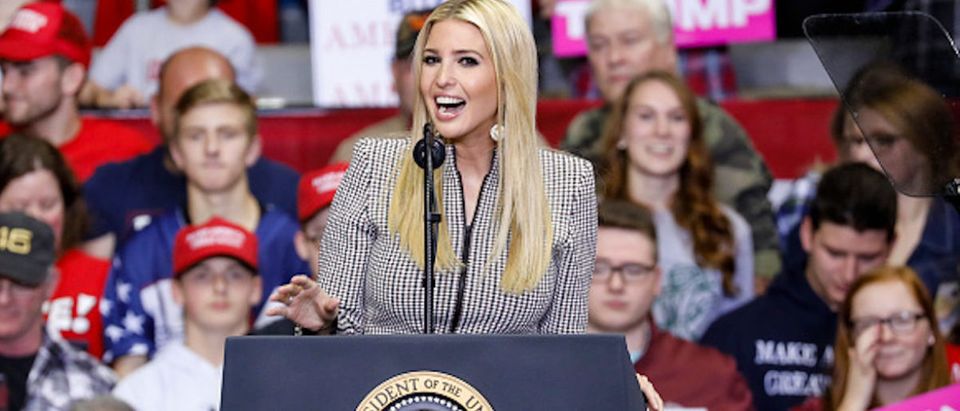 Ivanka Trump speaks during a campaign rally for Republican Senate candidate Mike Braun and attended by President Donald Trump at the County War Memorial Coliseum November 5, 2018 in Fort Wayne, Indiana