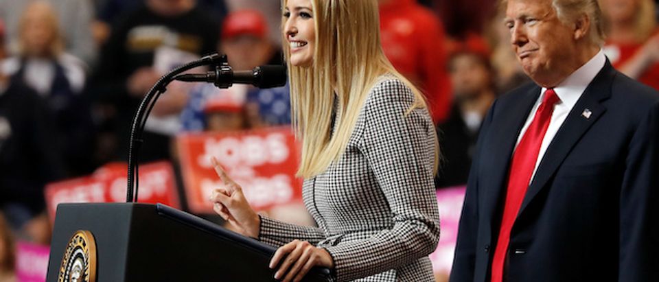 Ivanka Trump speaks as U.S. President Trump holds campaign rally in Cleveland, Ohio