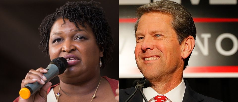 Republican Brian Kemp (right) declared victory in the Georgia gubernatorial contest over Democrat Stacey Abrams Oct. 8, 2018, although the race had not been officially called. (Jessica McGowan/Getty Images and Kevin C. Cox/Getty Images)