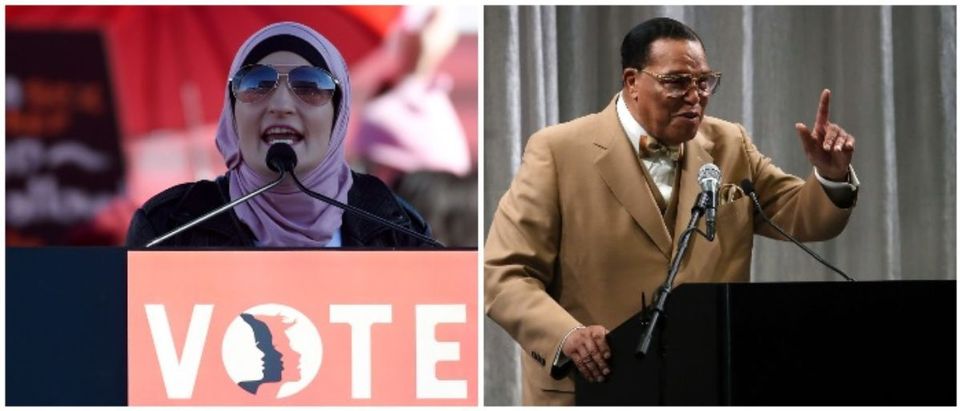 Linda Sarsour and Louis Farrakhan (LEFT: Ethan Miller/Getty Images LEFT: Mark Wilson/Getty Images)
