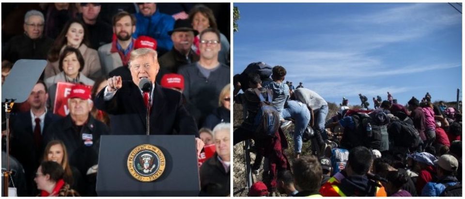 President Trump and the caravan (LEFT: Drew Angerer/Getty Images RIGHT: PEDRO PARDO/AFP/Getty Images)
