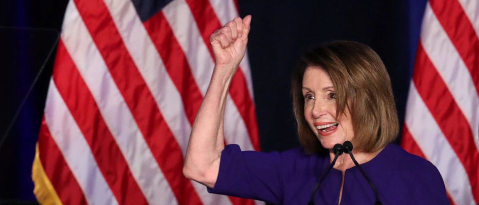 U.S. House Minority Leader Nancy Pelosi celebrates Democrats winning House majority in Washington