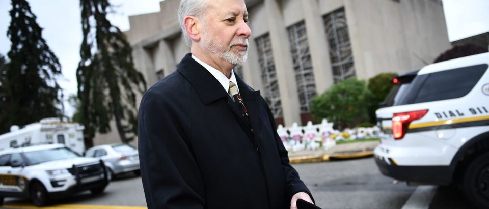 Rabbi Jeffrey Myers of the Tree of Life synagogue speaks to reporters on October 29, 2018 outside the Tree of Life synagogue after a shooting there left 11 people dead in the Squirrel Hill neighborhood of Pittsburgh on October 27. - Mourners held an emotional vigil Sunday for victims of a fatal shooting at a Pittsburgh synagogue, an assault that saw a gunman who said he "wanted all Jews to die" open fire on a mostly elderly group. Americans had earlier learned the identities of the 11 people killed in the brutal assault at the Tree of Life synagogue, including 97-year-old Rose Mallinger and couple Sylvan and Bernice Simon, both in their 80s.Nine of the victims were 65 or older. (BRENDAN SMIALOWSKI/AFP/Getty Images)