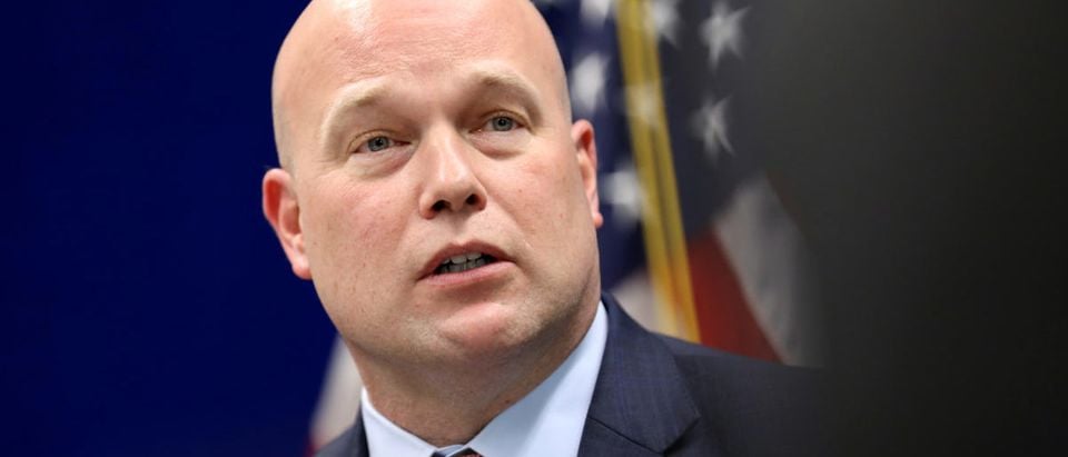 Acting Attorney General Matthew Whitaker speaks to state and local law enforcement on efforts to combat violent crime and the opioid crisis in Des Moines, Iowa, U.S., Nov. 14, 2018. REUTERS/Scott Morgan