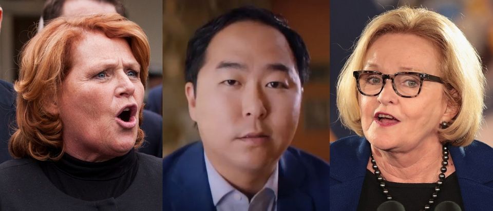 Democratic Sen. Heidi Heitkamp, candidate Andy Kim and Sen. Claire McCaskill ran ads that backfired this campaign cycle. Zach Gibson/Getty Images, YouTube screenshot/Andy Kim for Congress and Scott Olson/Getty Images
