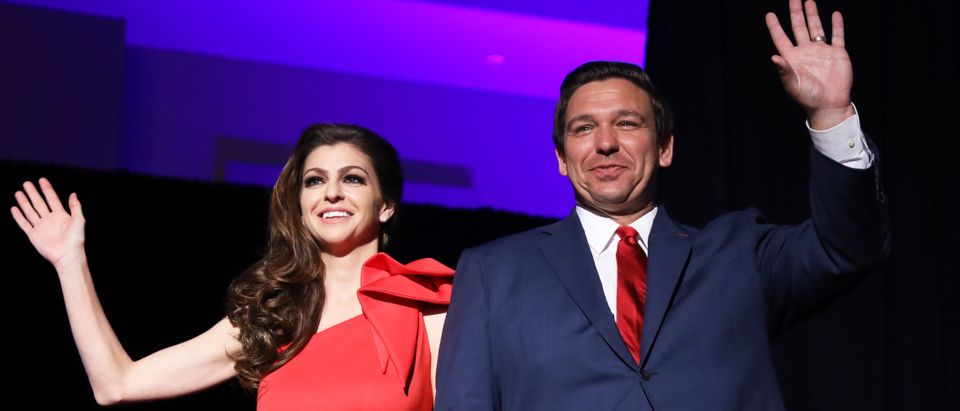 Republican gubernatorial candidate Ron DeSantis and his wife Casey react after appearing at his midterm election night party in Orlando, Florida, U.S. November 6, 2018. REUTERS/Carlo Allegri
