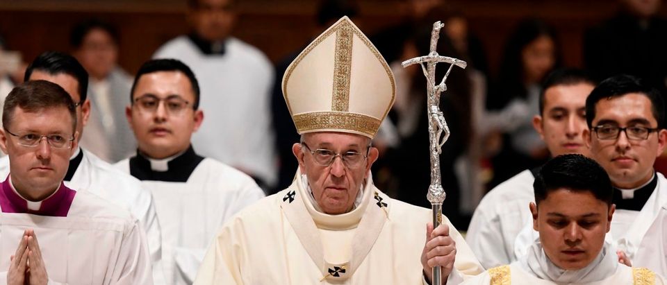 Pope Francis looks on as he celebrates a mass for the Virgin of Guadalupe (Our Lady of Guadalupe) in St. Peters Basilica on Dec. 12, 2018 at the Vatican. (FILIPPO MONTEFORTE/AFP/Getty Images)