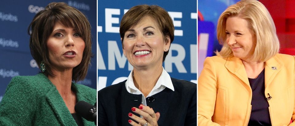 South Dakota Gov.-elect Kristi Noem, Iowa Gov. Kim Reynolds and Wyoming Rep. Liz Cheney are all Republican women to watch in 2019. Photo by Alex Wong/Getty Images, SAUL LOEB/AFP/Getty Images and Paul Zimmerman/Getty Images