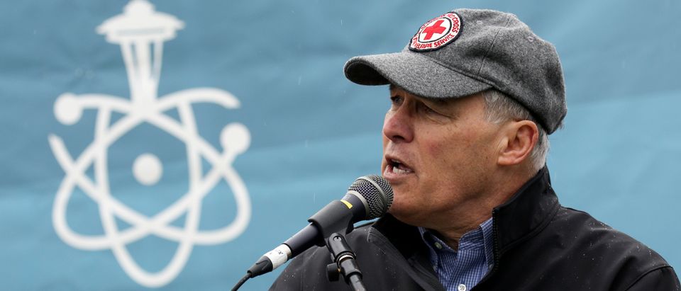 Washington Governor Jay Inslee speaks during a rally at the beginning of the March For Science in Seattle, Washington