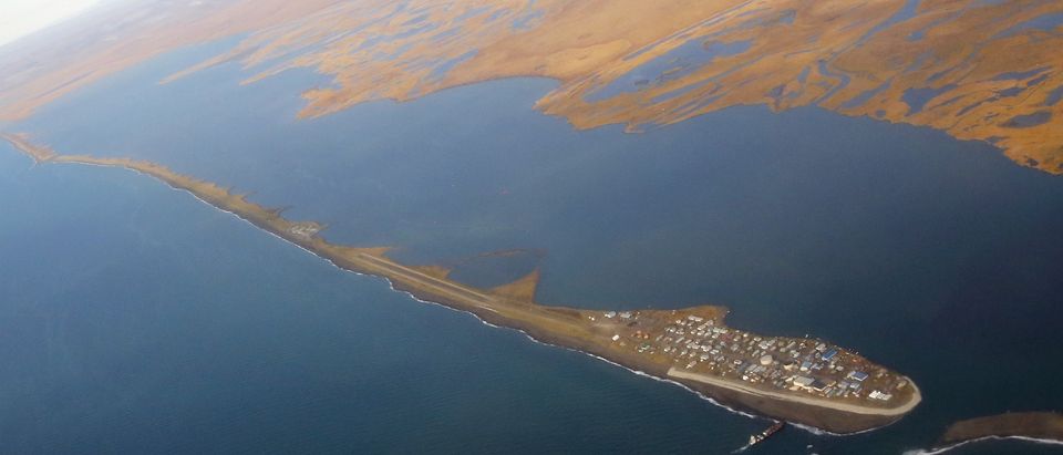 The island village of Kivalina can be seen from Air Force One as Obama flies to Kotzebue