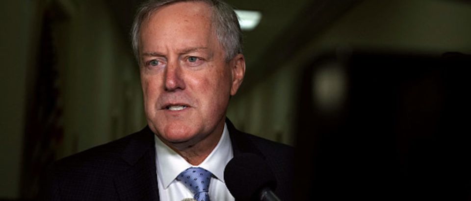 Rep. Mark Meadows (R-NC) speaks to members of the media as he arrives at the Rayburn House Office Building where former Federal Bureau of Investigation Director James Comey testifies
