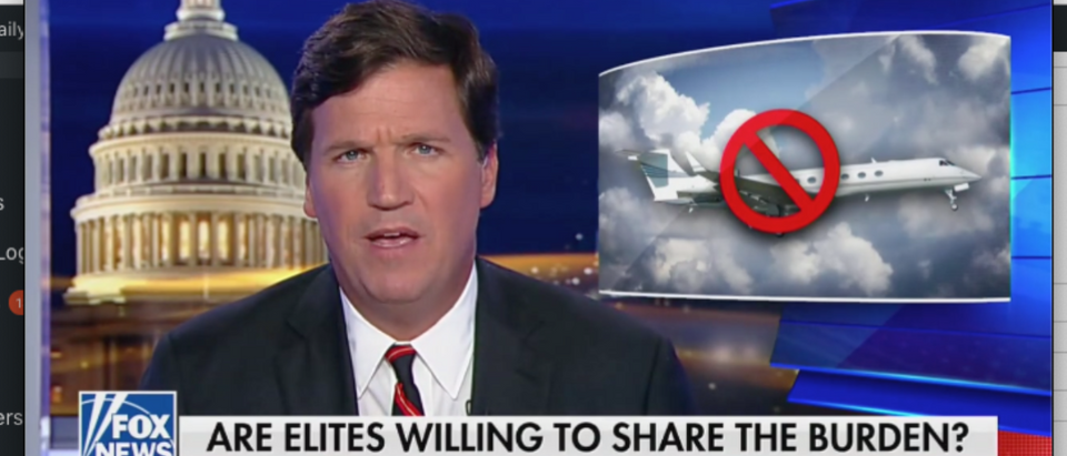 Tucker Carlson speaks on climate change supporters and private jet use. (Fox News Screen Shot 2018-12-13)