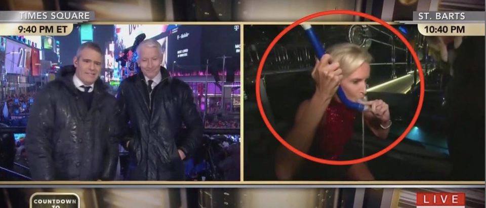 Randi Kaye Does Champagne Bong (CNN Screenshot: December 31, 2018)