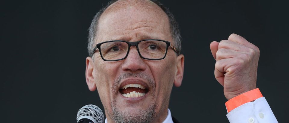 Tom Perez, Chairman of the Democratic National Committee, speaks as people gather during an event to mark the 50th anniversary of Dr. Martin Luther King Jr.'s assassination April 4, 2018 in Memphis, Tennessee. (Photo by Joe Raedle/Getty Images)