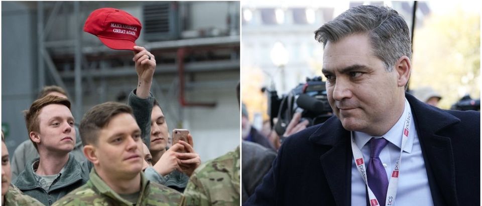 Left: Troops Greet President Donald Trump In Iraq (Getty Images), Right: CNN's Jim Acosta (Getty Images)