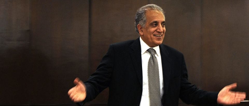 US politician Zalmay Khalilzad gestures as he talks to local and international media representatives in the basement of The Serena Hotel in Kabul on March 12, 2009. Zalmay Khalilzad ended his three days trip to Afghanistan and talked to Afghan President Haimd Karzai and other Afghan officials. AFP PHOTO/Massoud HOSSAINI