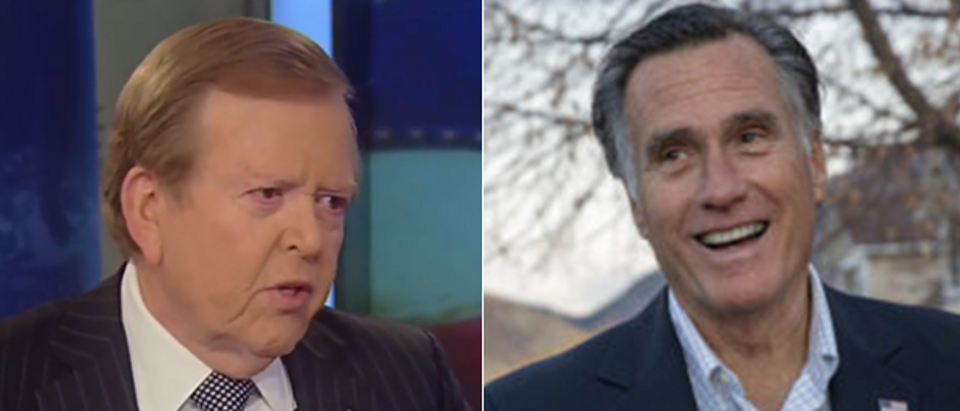 Lou Dobbs - left screengrab, Mitt Romney - right, Getty