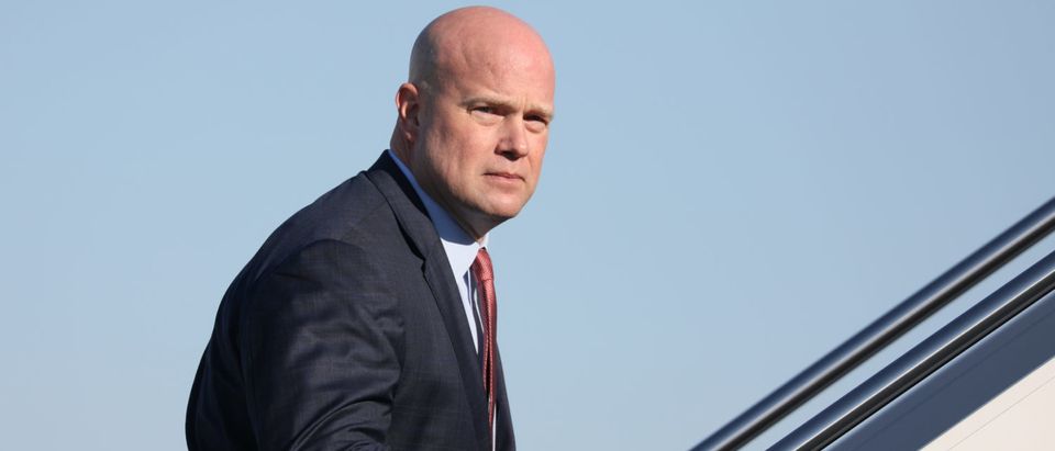 Acting Attorney General Matthew Whitaker boards Air Force One for travel to Kansas City with U.S. President Donald Trump. REUTERS/Jonathan Ernst