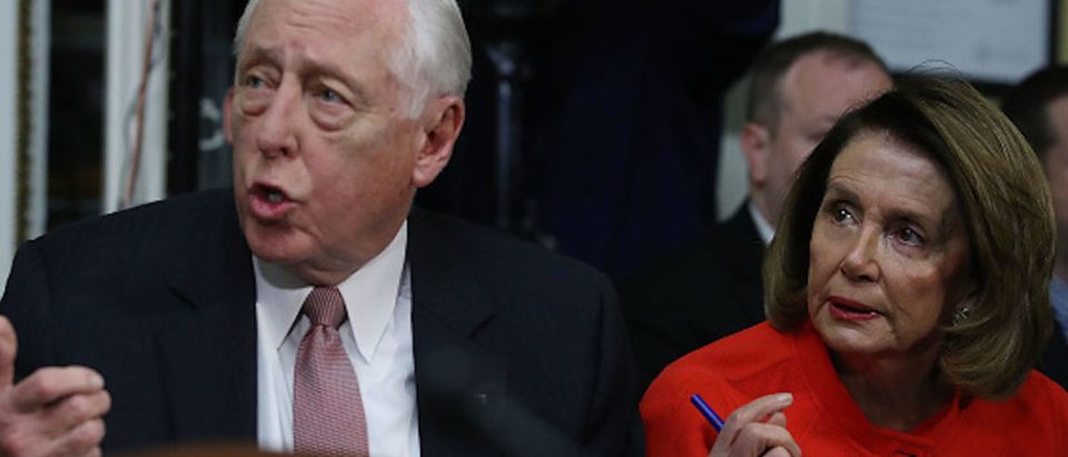 Nancy Pelosi (D-CA), and House Minority Whip, Steny Hoyer (D-MD) attend a House Rules Committee meeting as negotiations continue on funding the government to avert a shutdown at midnight on Friday night, at the U.S. Capitol