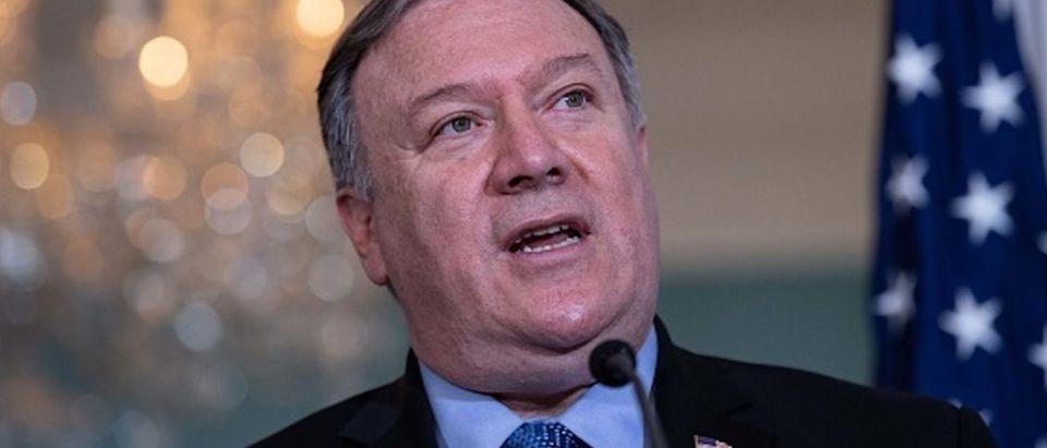 Secretary of State Mike Pompeo speaks to the press at the State Department in Washington, DC, on December 13, 2018